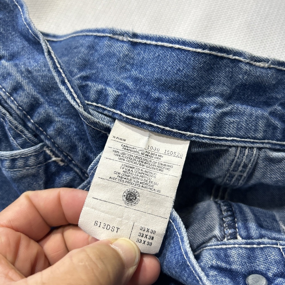 Carhartt B13 DST Mens 33 x 30 Blue Denim Carpenter Work Jeans Knee - Picture 12 of 13